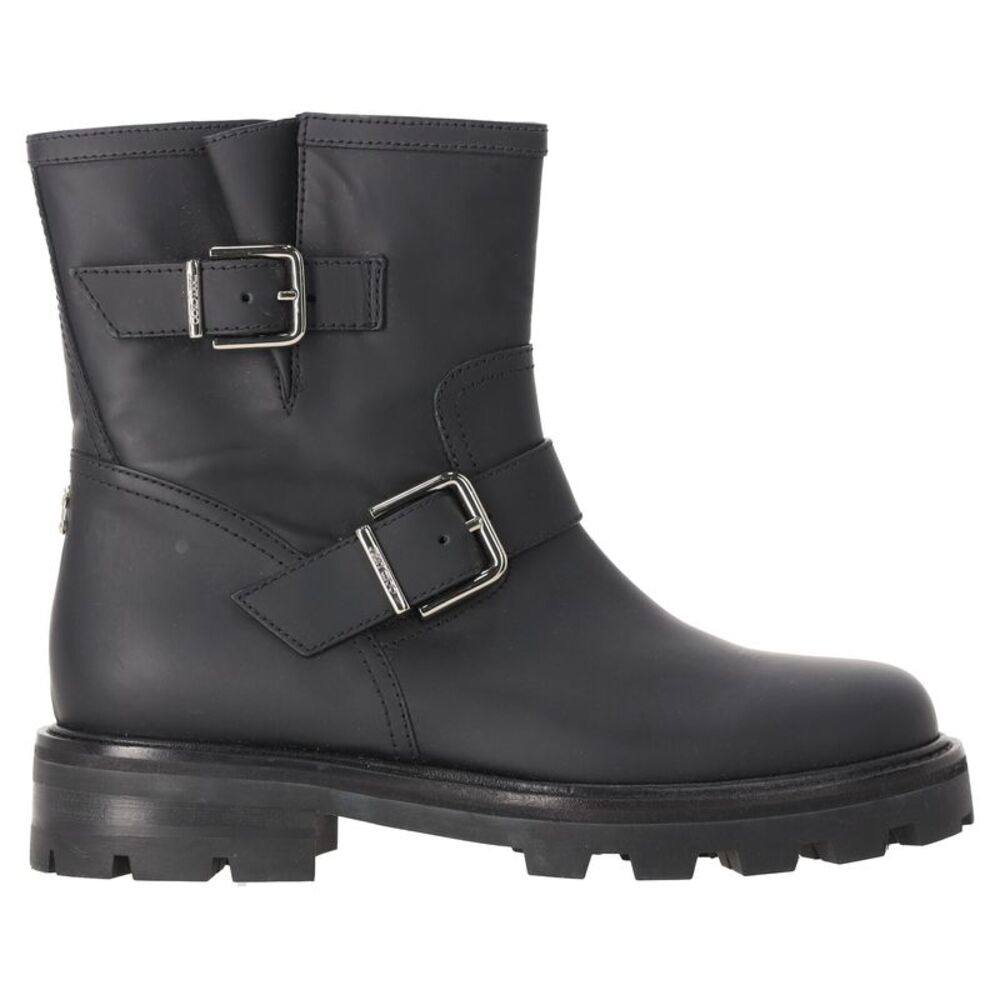 Jimmy Choo Youth II Buckled Ankle Boots in Black Calf Leather